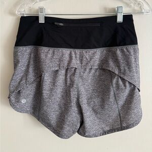 EUC Women’s Lululemon Shorts Gray Black Lined Panty Size 6 Running Gym